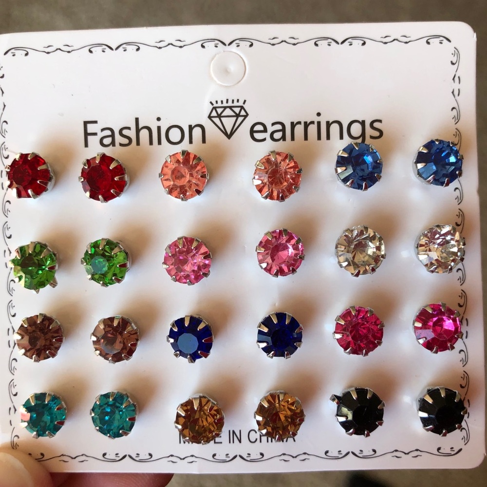 12 pairs crystal rhinestone earrings